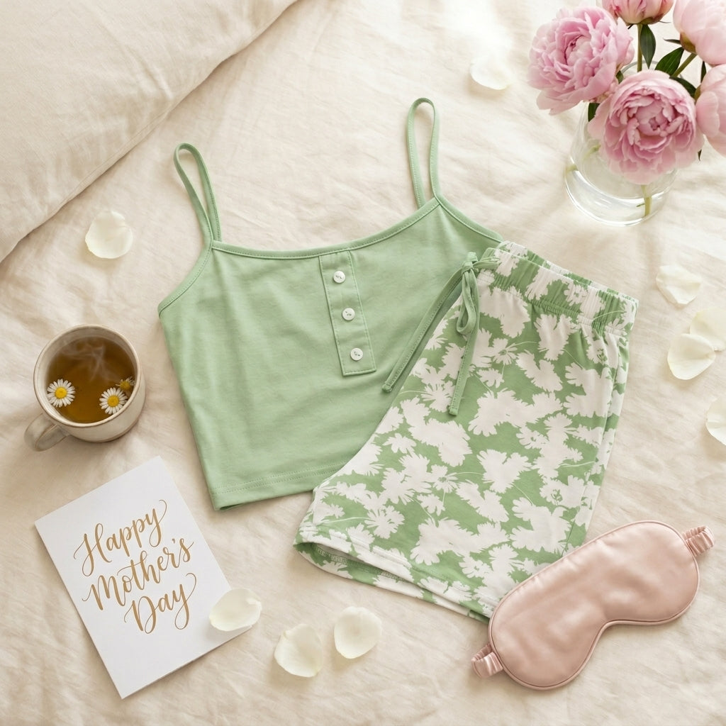 Sameera® Ribbed Cotton Crop Top & Shorts Set — Color 3 | Code 5124 | Plus Size Pajama Set Egypt