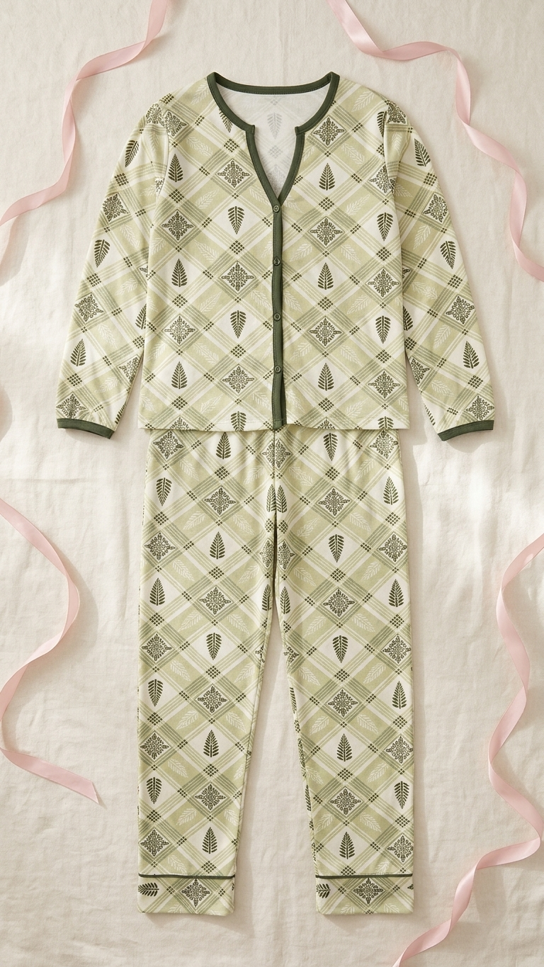 Sameera® Diamond-Pattern Button-Down Cotton Pajama Set | Code 5165
