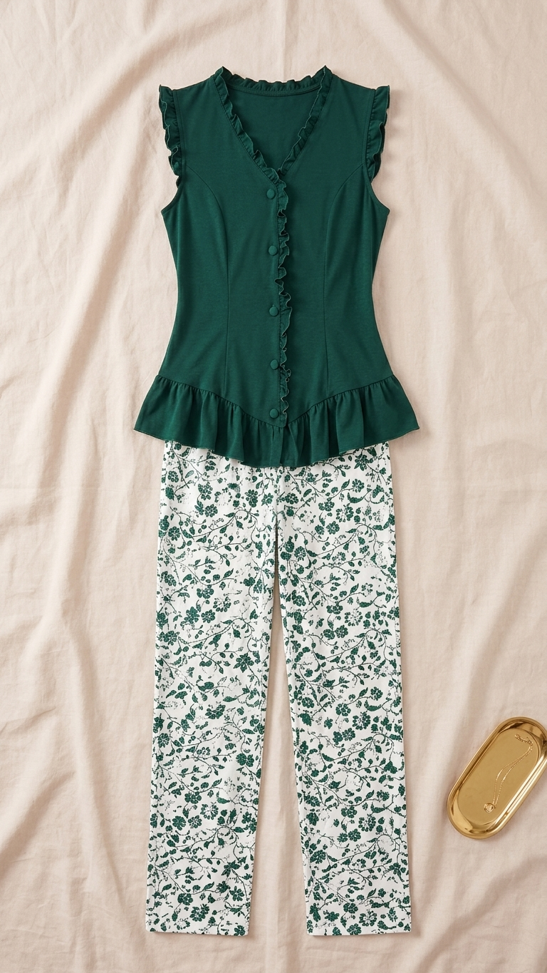 Sameera® Ruffle V-Neck Floral Pajama Set | Code 5171