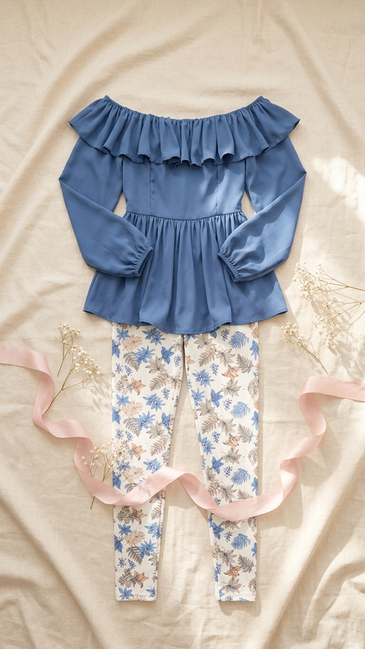Sameera® Off-Shoulder Peplum Pajama Set | Code 5172