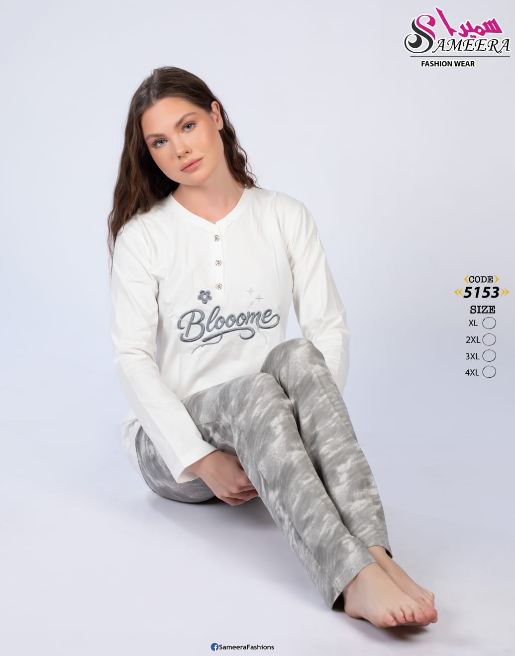 Sameera 5153 White Blooome Pajama 2