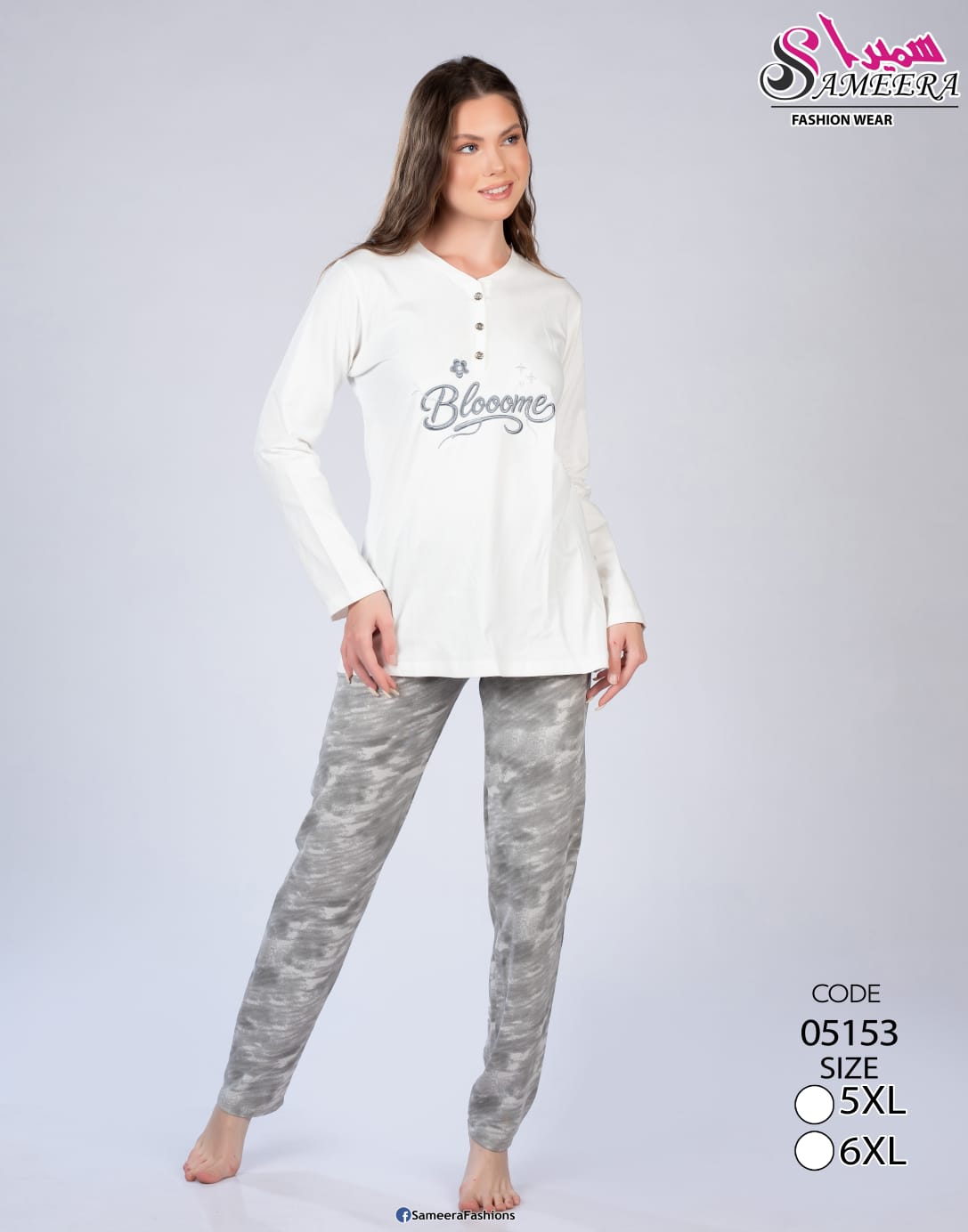 Sameera 5153 White Blooome Pajama 5