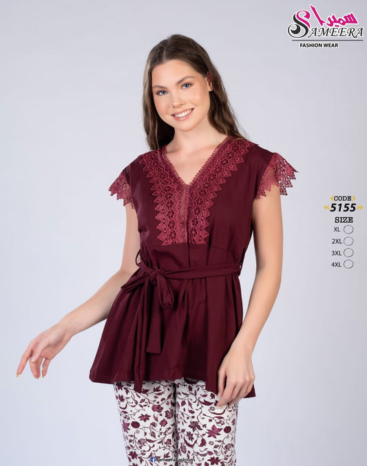 Sameera 5155 Burgundy Lace V-Neck