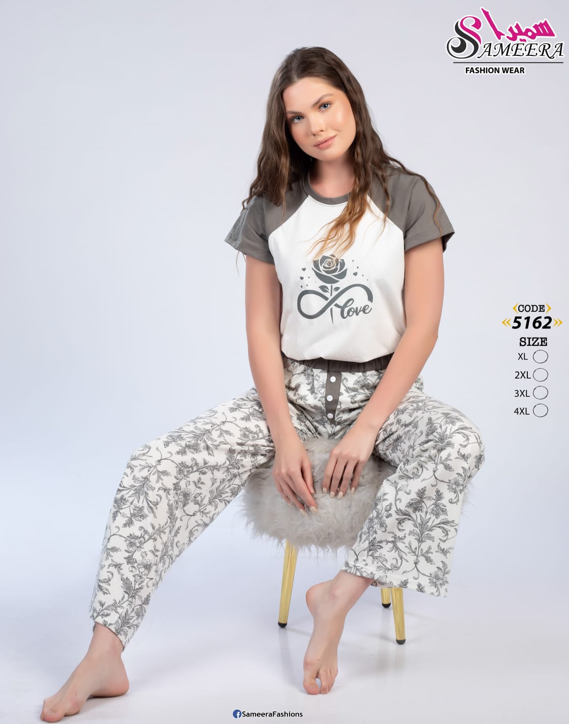 Sameera 5162 Gray Rose Love Raglan