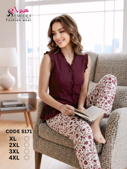 Sameera 5171 Burgundy Ruffle Pajama