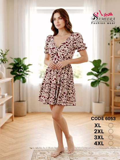 Sameera 6053 Burgundy Floral Summer Dress