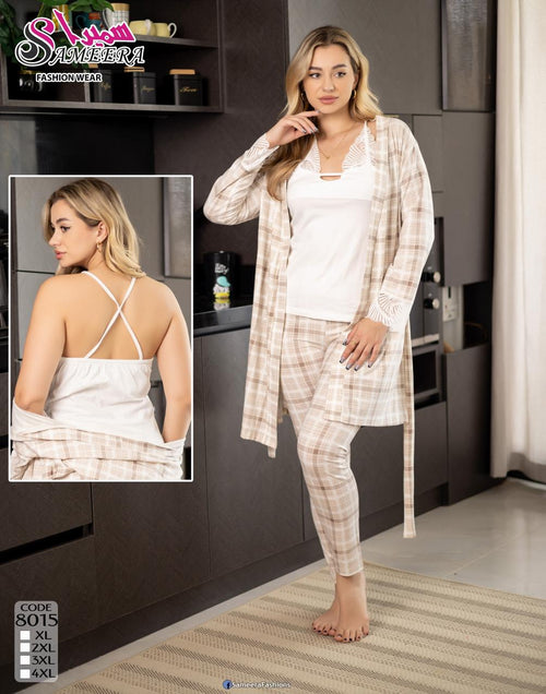 Sameera® 3-Piece Lace Robe Pajama Gift Set — Pajama Gift Set Egypt | Code 8015