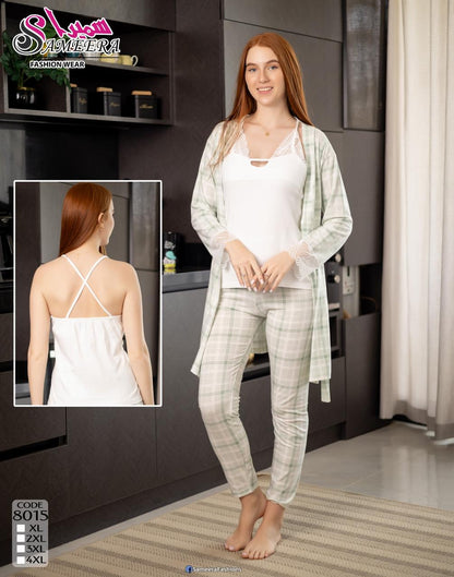 Sameera® 3-Piece Lace Robe Pajama Gift Set — Back View | Code 8015 | Pajama Gift Set Egypt