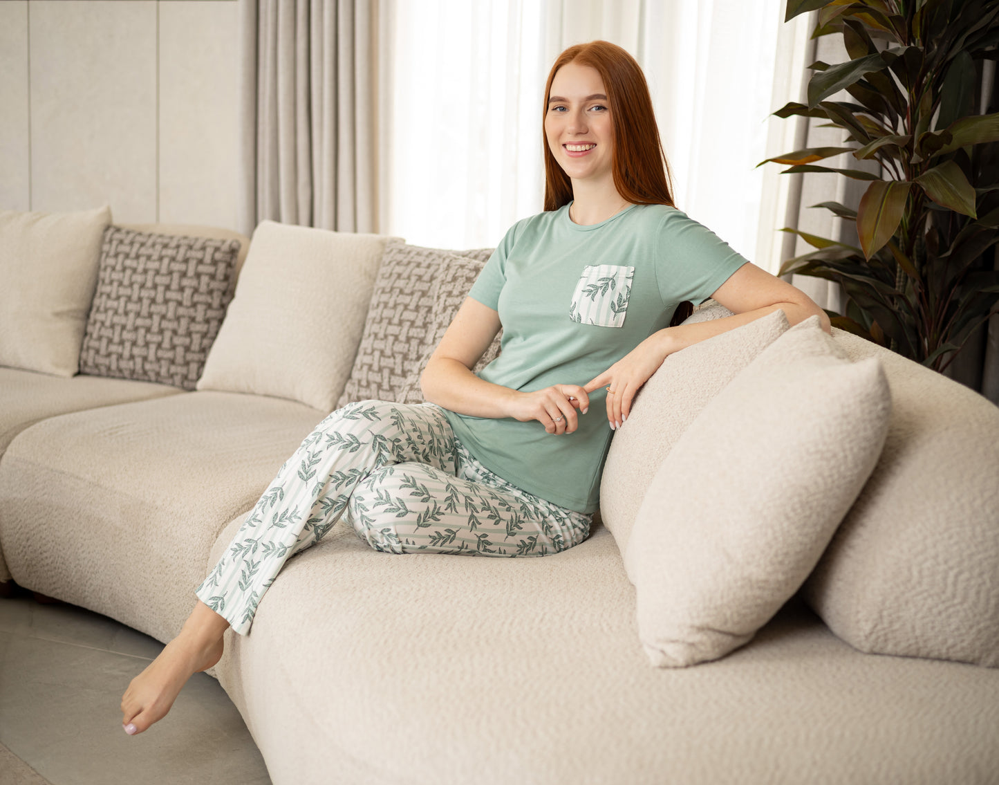 Sameera® Cotton Half-Pocket Pajama Set — Detail View | Code 5114 | Plus Size Pajama Set Egypt