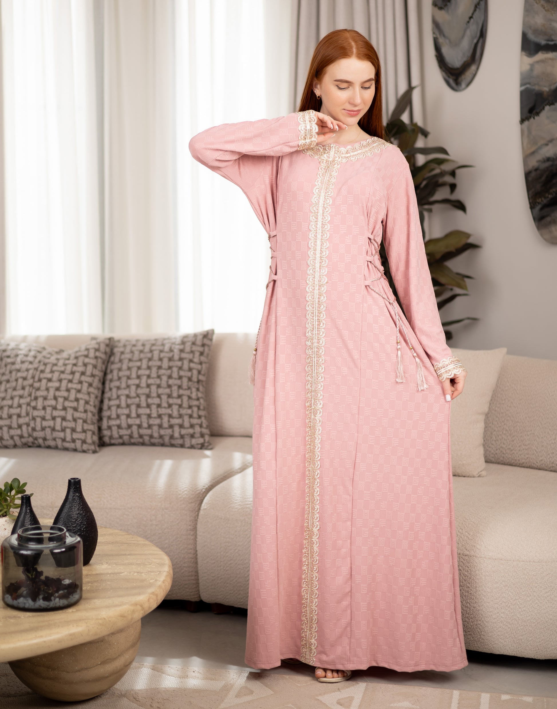 Sameera® Gold Lace Embroidered Jalabiya — Back View | Code 229 | Plus Size Jalabiya Egypt