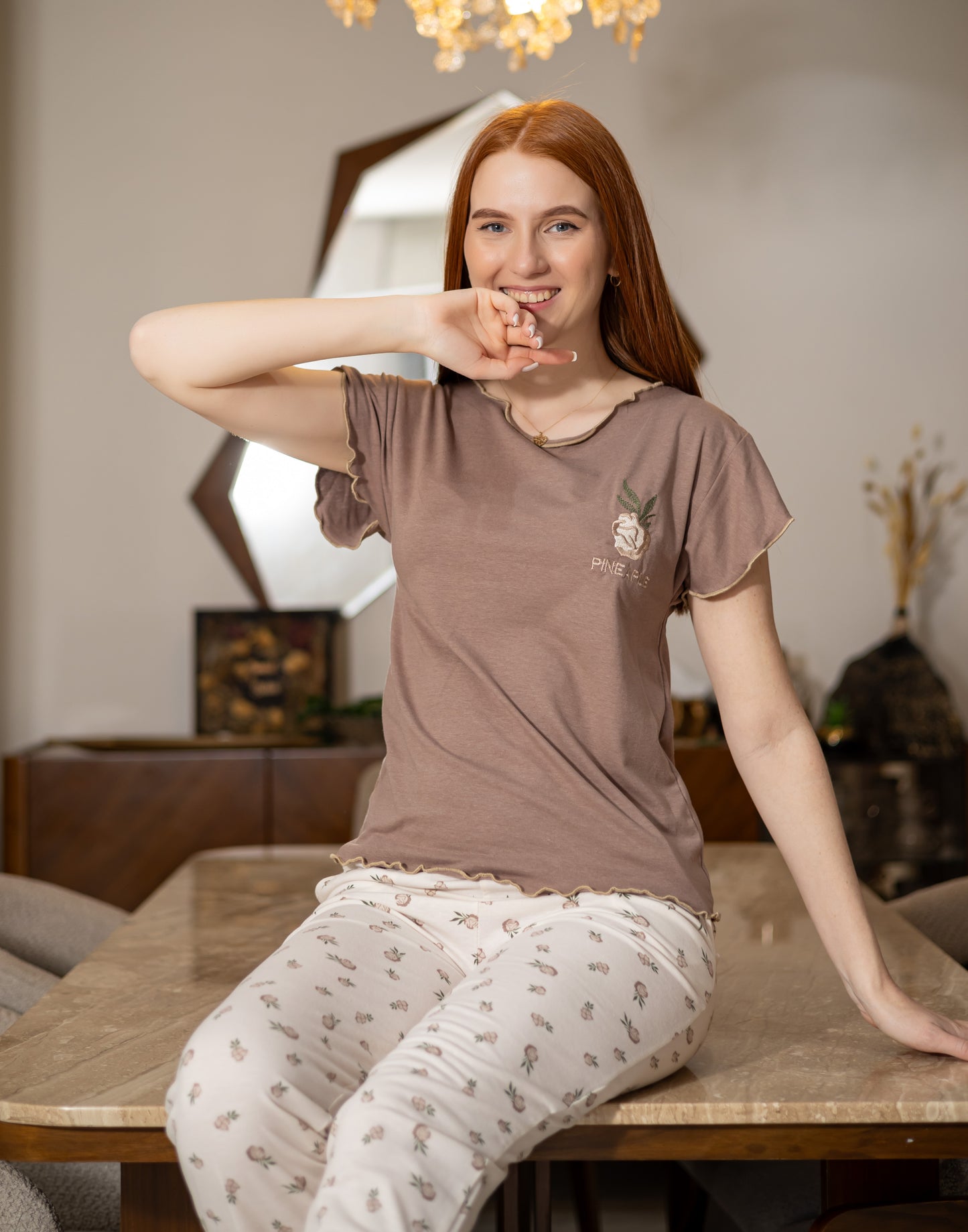Sameera® Half Ruffle Pajama Set — Detail View | Code 5137 | Plus Size Pajama Set Egypt