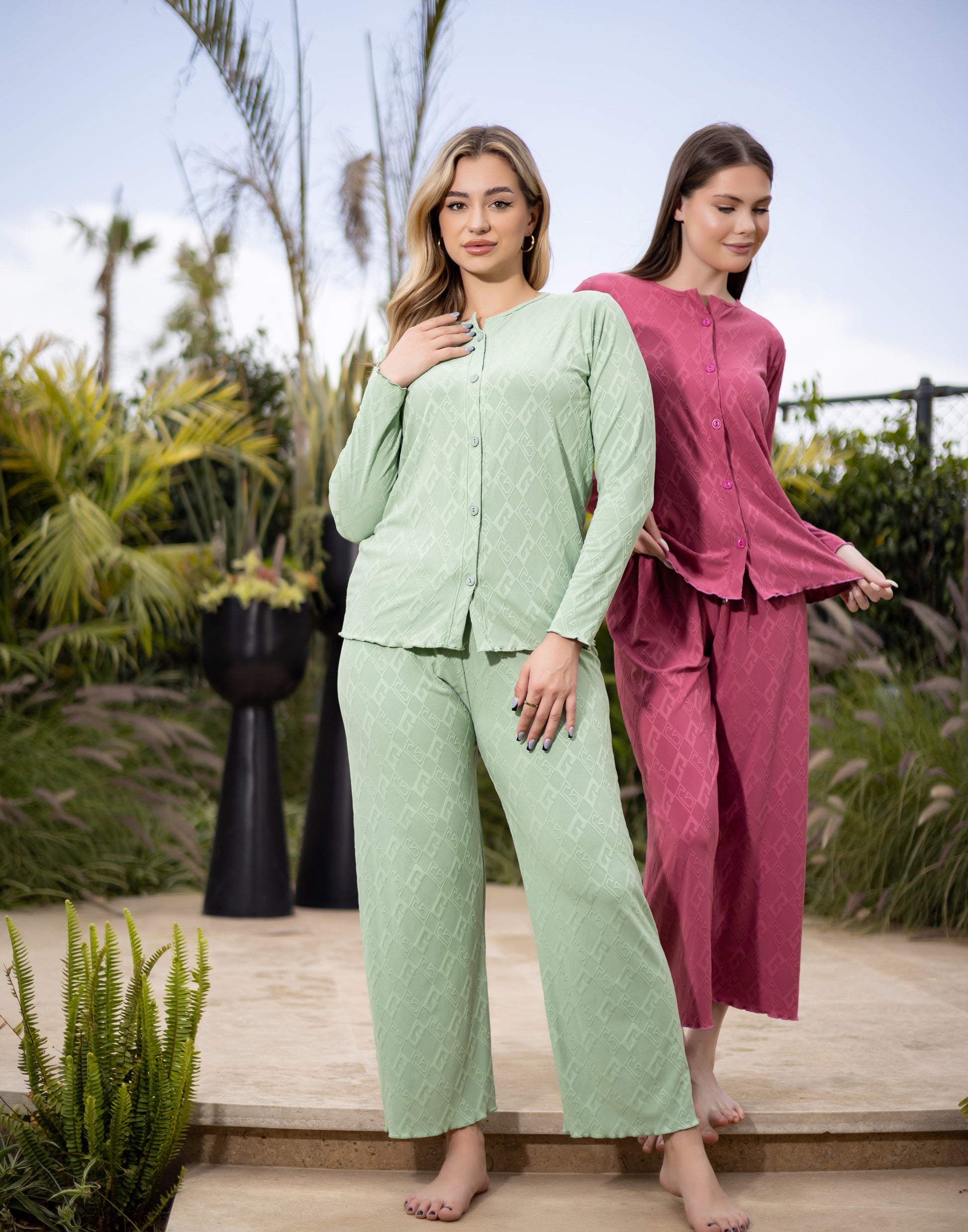 Sameera® Jacquard Button Pajama Set — Plus Size Pajama Set Egypt | Code 5146