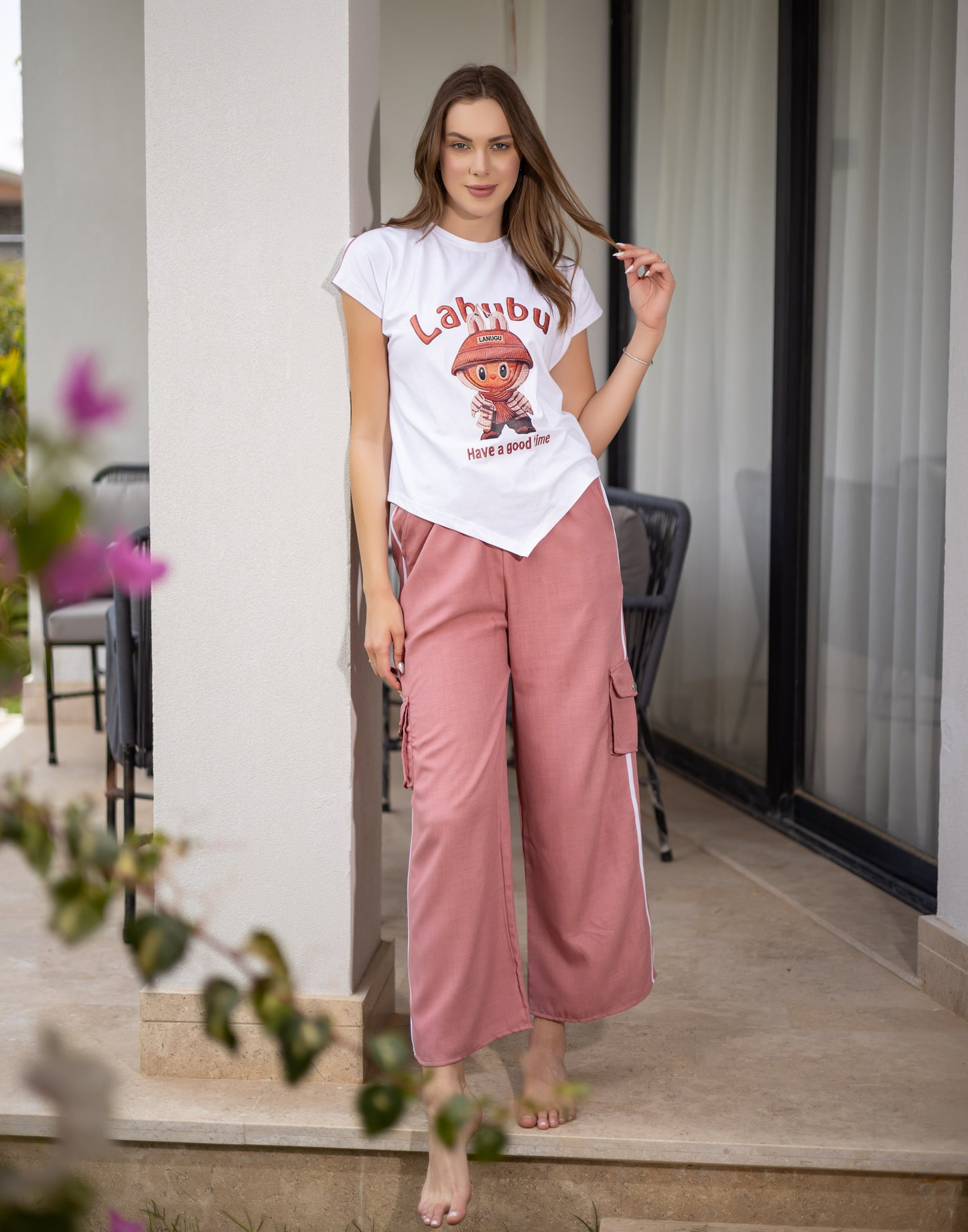 Sameera® Linen Labubu Pants Pajama Set — Color 2 | Code 5151 | Plus Size Pajama Set Egypt
