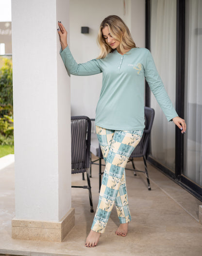 Sameera® Embroidered Sleeve Pajama Set — Back View | Code 5152 | Plus Size Pajama Set Egypt