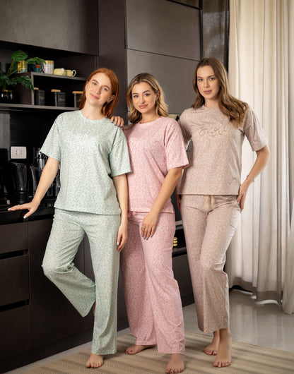 Sameera® Half-Embroidery Pajama Set — Plus Size Pajama Set Egypt | Code 5156