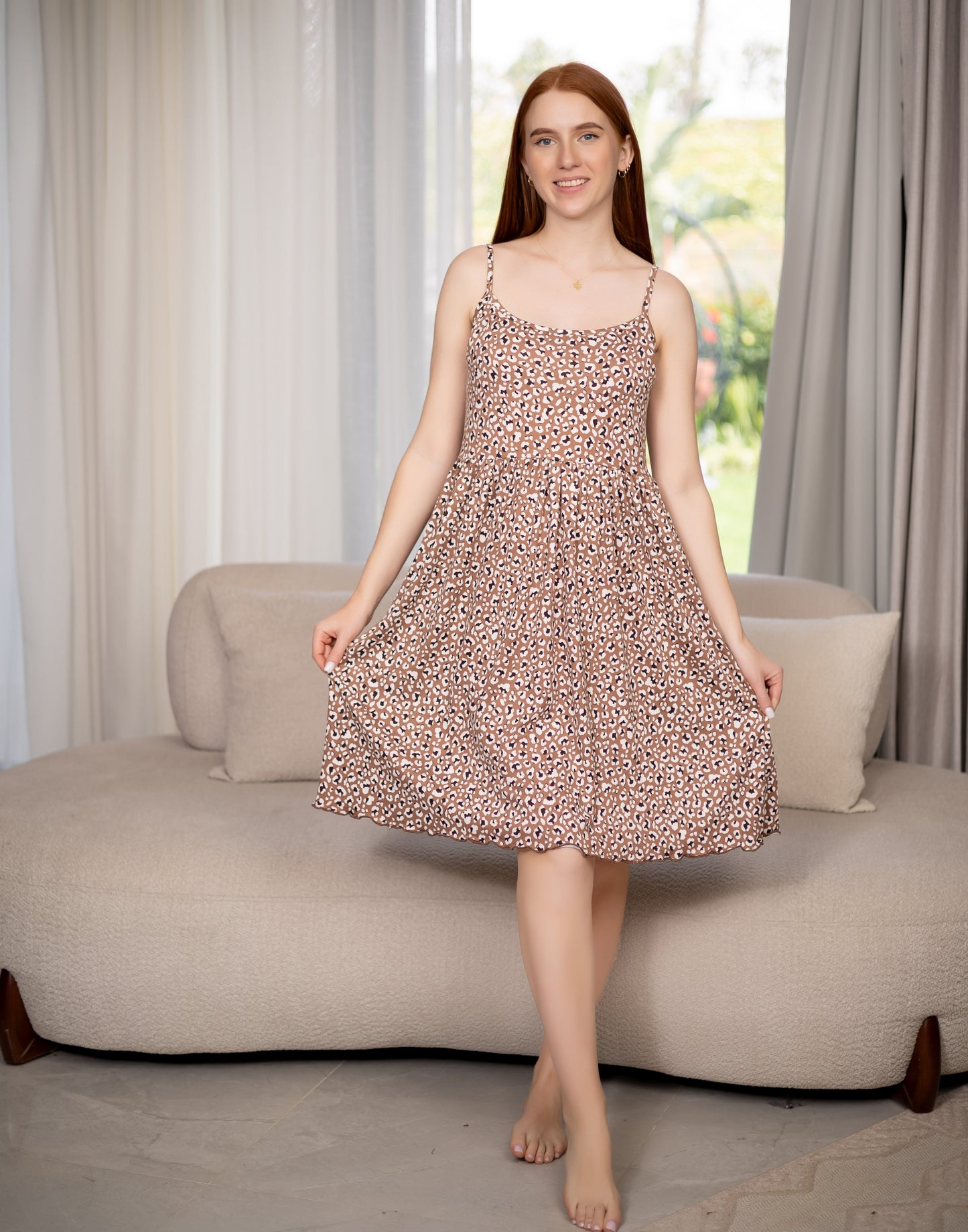 Sameera® Printed Viscose Nightdress — Full Look | Code 6055 | Plus Size Kaftan Egypt