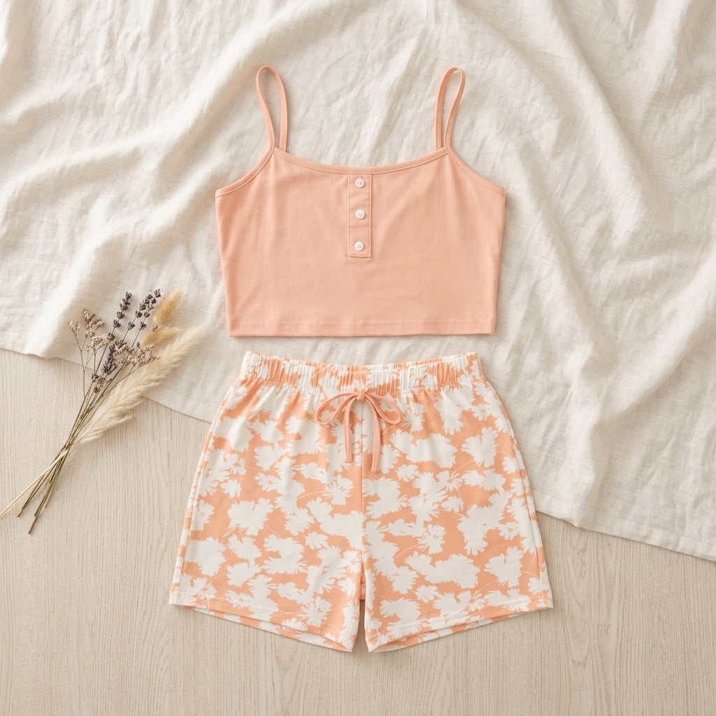Sameera® Ribbed Cotton Crop Top & Shorts Set — Side View | Code 5124 | Plus Size Pajama Set Egypt