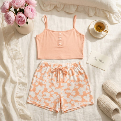 Sameera® Ribbed Cotton Crop Top & Shorts Set — Detail View | Code 5124 | Plus Size Pajama Set Egypt