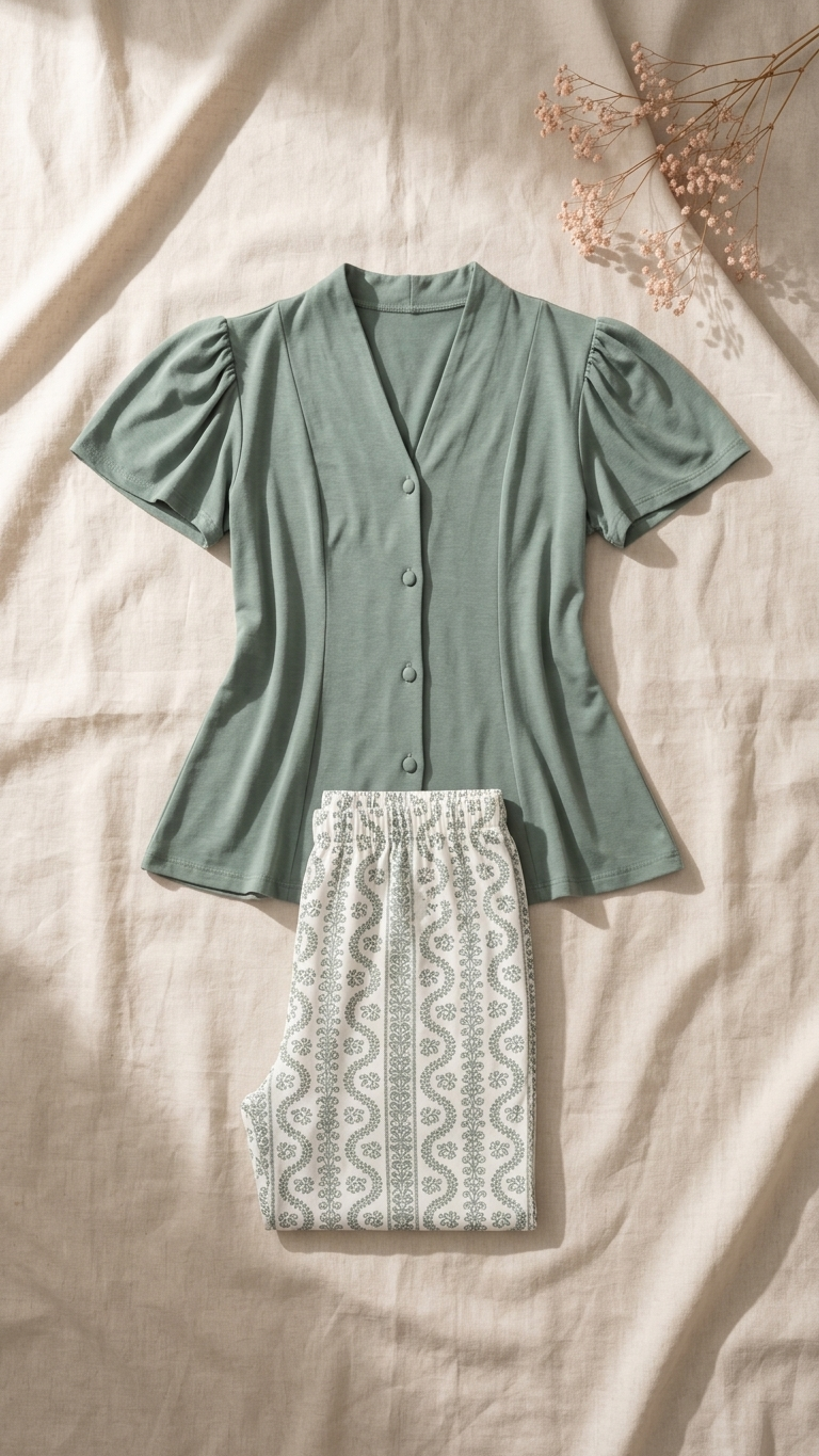 Sameera® Cotton Banda Pajama Set — Side View | Code 5107 | Plus Size Pajama Set Egypt
