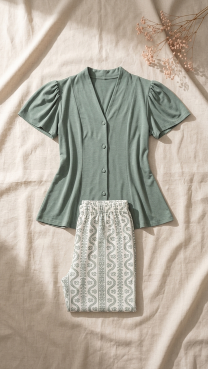Sameera® Cotton Banda Pajama Set — Side View | Code 5107 | Plus Size Pajama Set Egypt