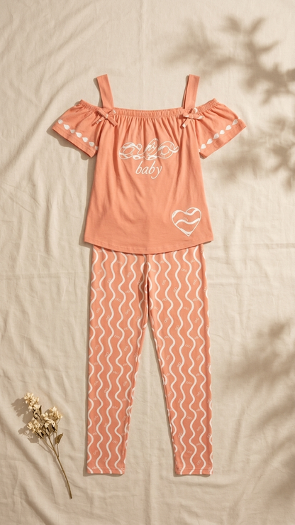 Sameera® Bow Strap Embroidered Pajama Set — Full Look | Code 5113 | Plus Size Pajama Set Egypt