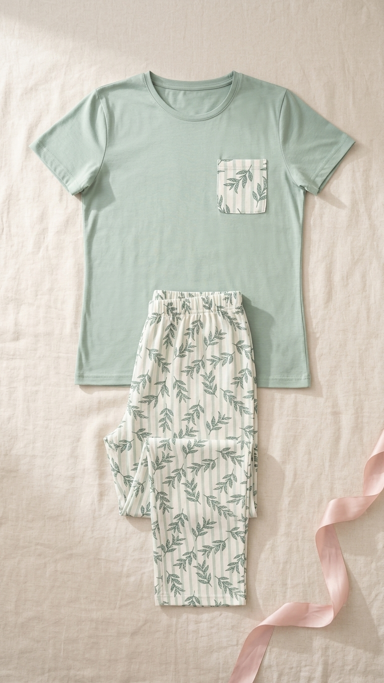 Sameera® Cotton Half-Pocket Pajama Set — Full Look | Code 5114 | Plus Size Pajama Set Egypt