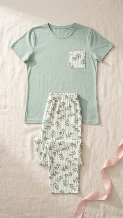 Sameera® Cotton Half-Pocket Pajama Set — Full Look | Code 5114 | Plus Size Pajama Set Egypt