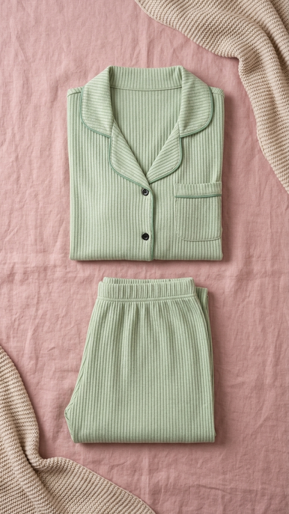 Sameera® Striped Button Sleeve Pajama Set — Full Look | Code 5116 | Plus Size Pajama Set Egypt