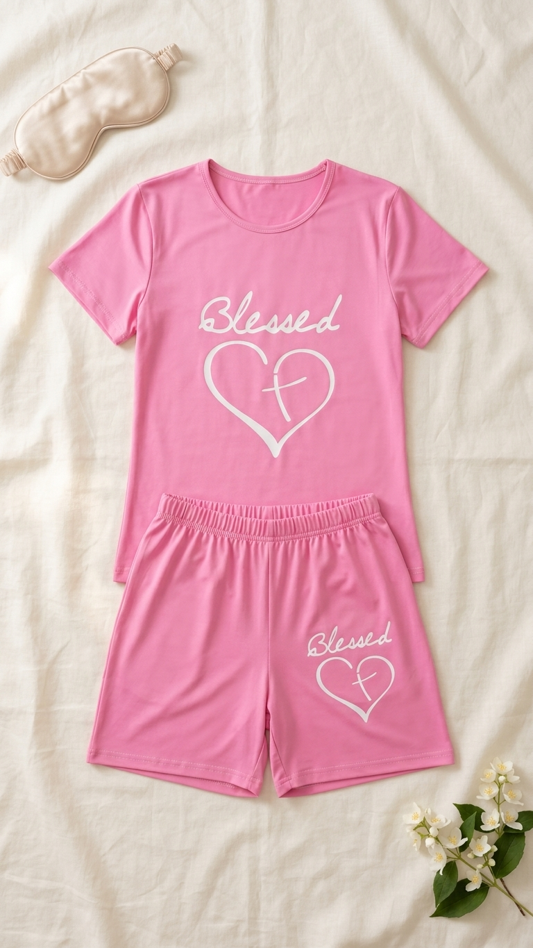 Sameera® Printed Shorts Pajama Set — Full Look | Code 5139 | Plus Size Pajama Set Egypt