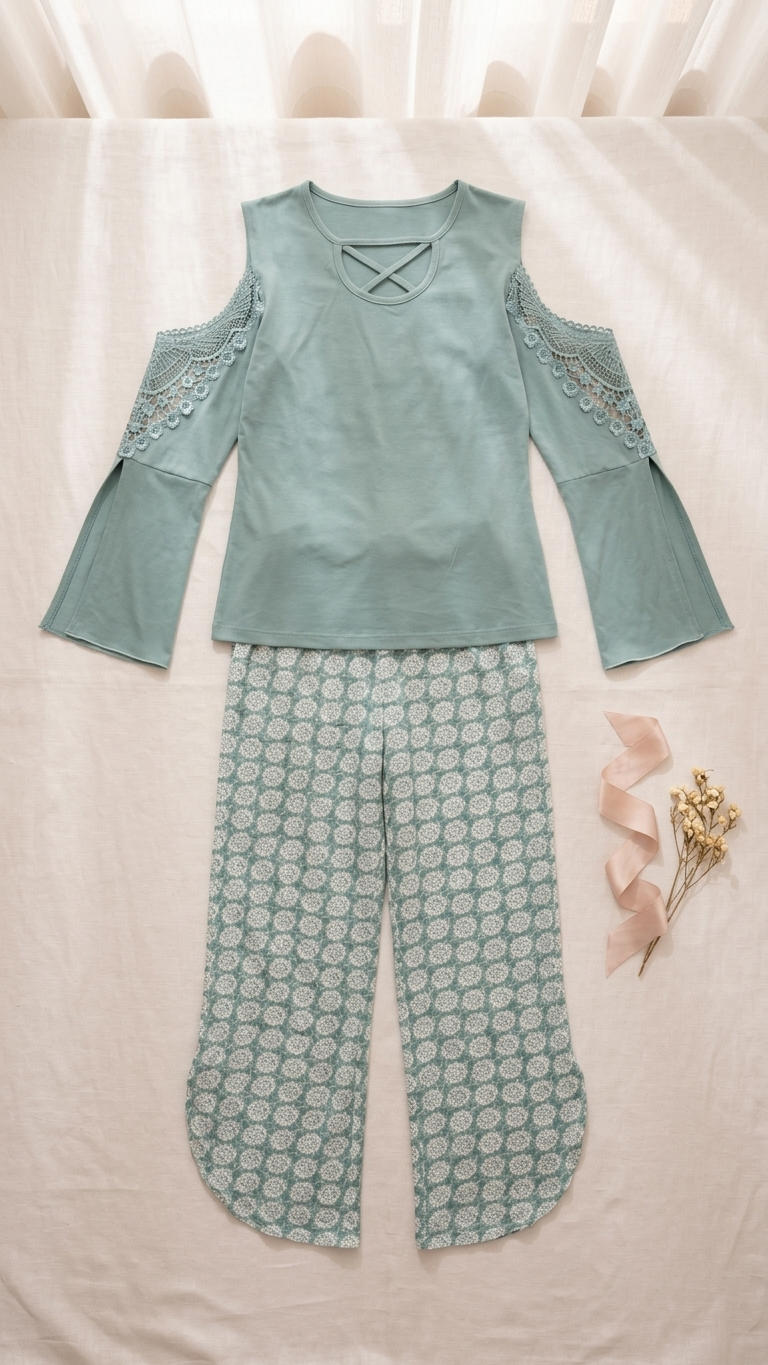 Sameera® Lace Pajama Set — Side View | Code 5145 | Plus Size Pajama Set Egypt