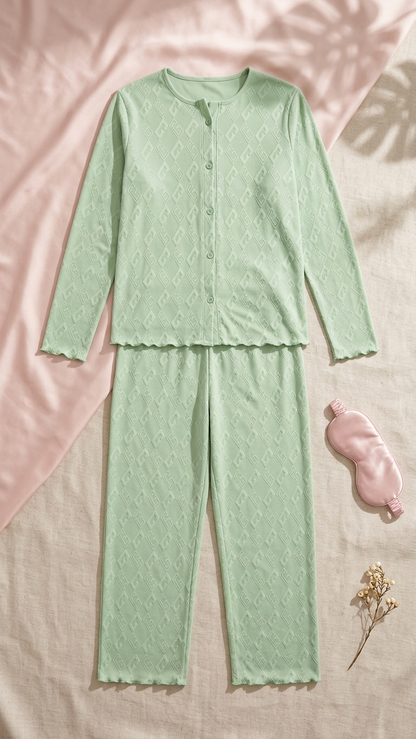 Sameera® Jacquard Button Pajama Set — Side View | Code 5146 | Plus Size Pajama Set Egypt