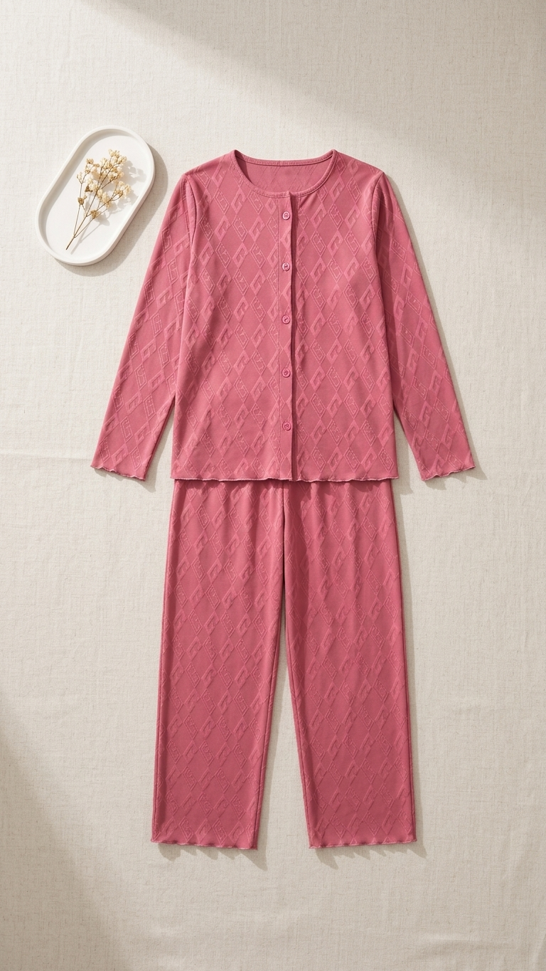 Sameera® Jacquard Button Pajama Set — Full Look | Code 5146 | Plus Size Pajama Set Egypt
