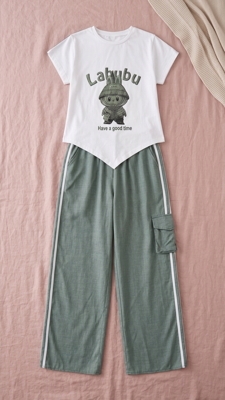 Sameera® Linen Labubu Pants Pajama Set — Side View | Code 5151 | Plus Size Pajama Set Egypt