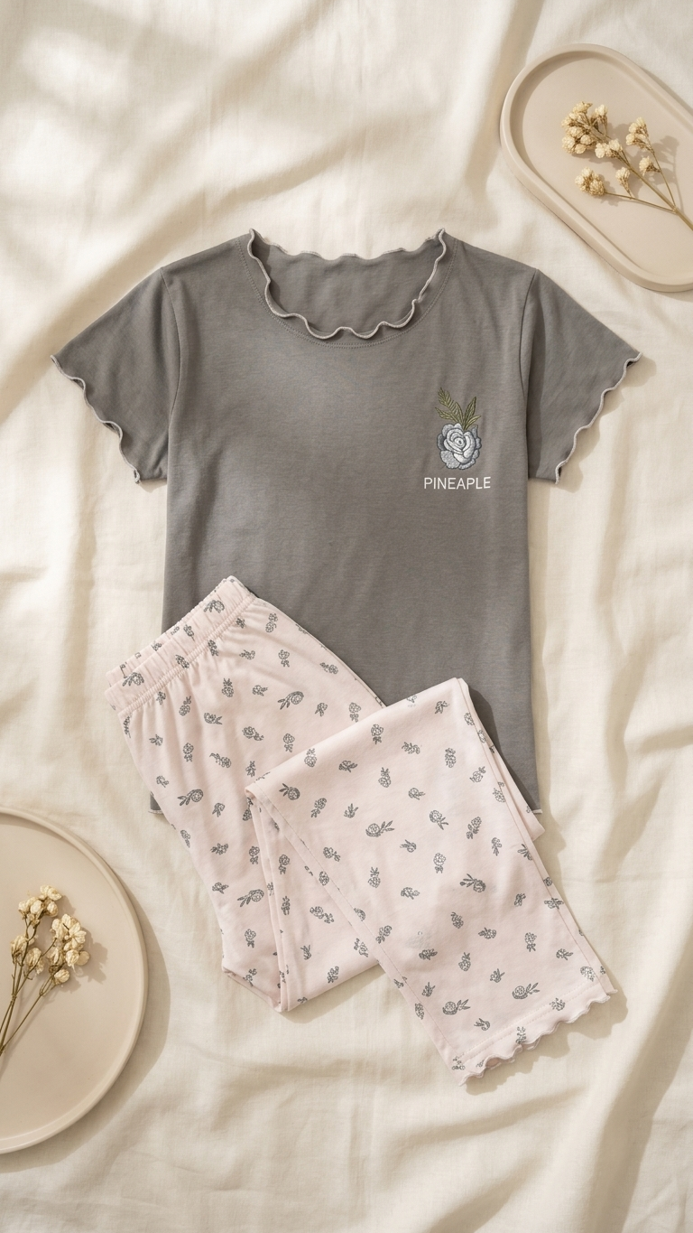 Sameera® Half Ruffle Pajama Set — Side View | Code 5137 | Plus Size Pajama Set Egypt