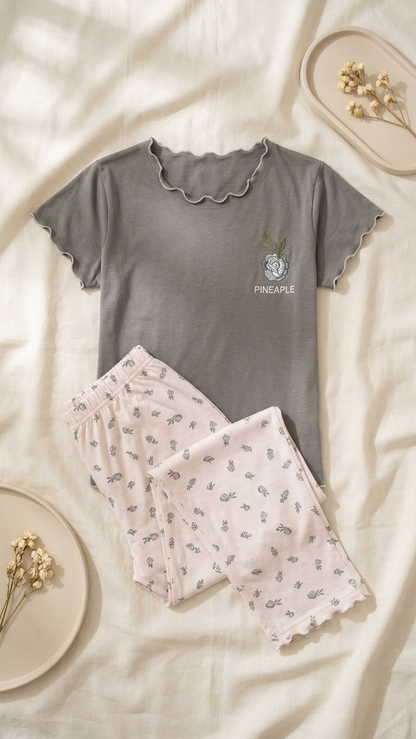Sameera® Half Ruffle Pajama Set — Side View | Code 5137 | Plus Size Pajama Set Egypt