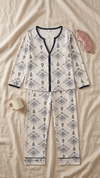 Sameera® Diamond-Pattern Button-Down Cotton Pajama Set | Code 5165