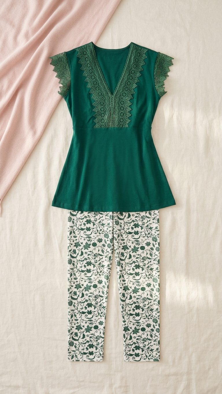 Sameera® Lace V-Neck Floral Pajama Set | Code 5155