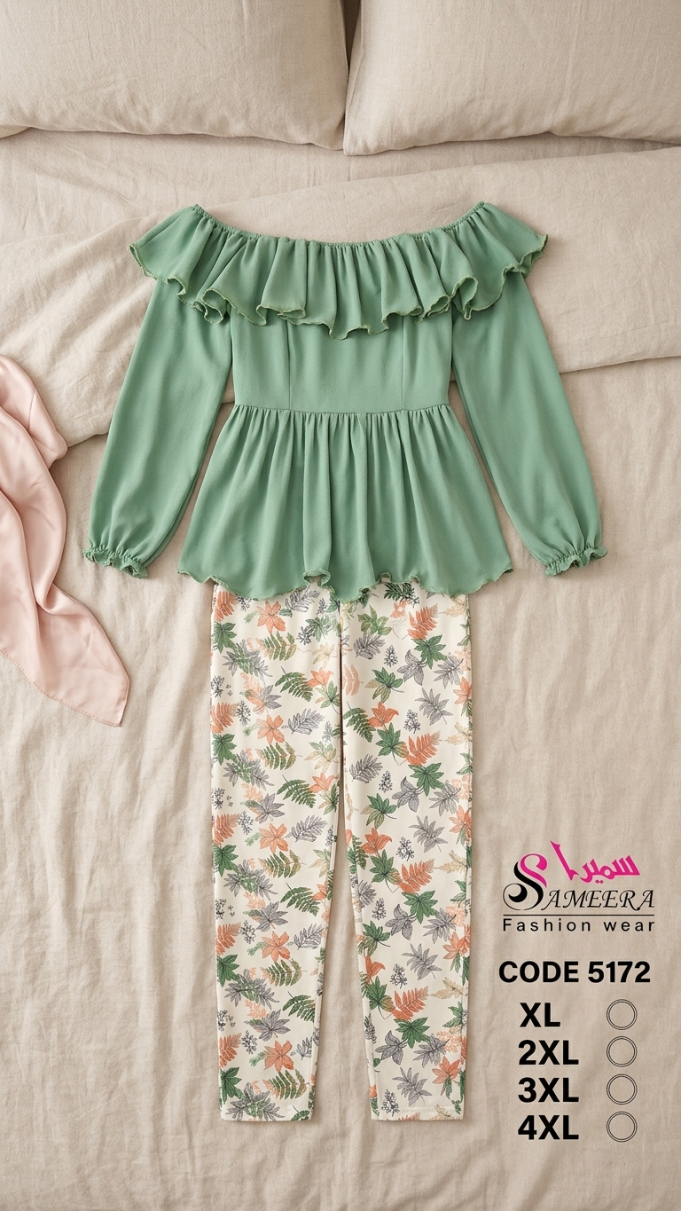 Sameera® Off-Shoulder Peplum Pajama Set | Code 5172