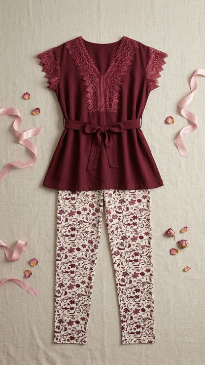 Sameera® Lace V-Neck Floral Pajama Set | Code 5155
